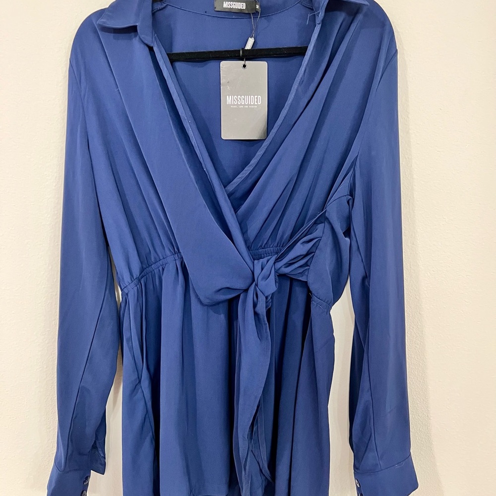 NWT Missguided Blue Wrap Jumpsuit
